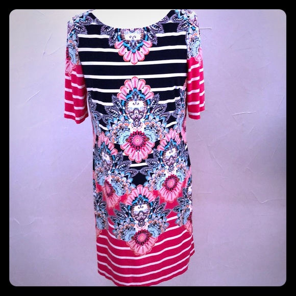 Eliza J Beautiful Hot Pink, Navy and White Dress! - Picture 1 of 6